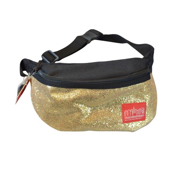 Manhattan Portage Unisex "Brooklyn Bridge" Gold Glitter Fanny Pack Crossbody Bag - Picture 2 of 3
